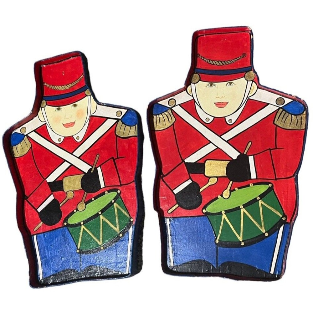Two Paper Mache Drummer Boy Trays Butler Christmas Vintage 24.5”